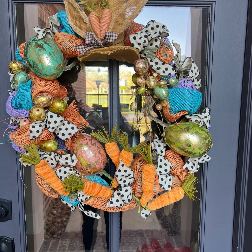 Festive Orange and Green Holiday Wreath with Easter Eggs